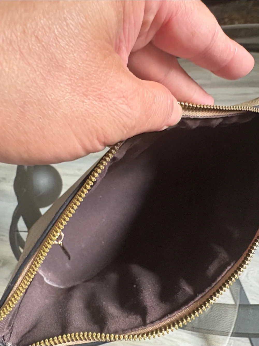 THE MAKEUP BAG Embossed Wristlet Pouch in Taupe